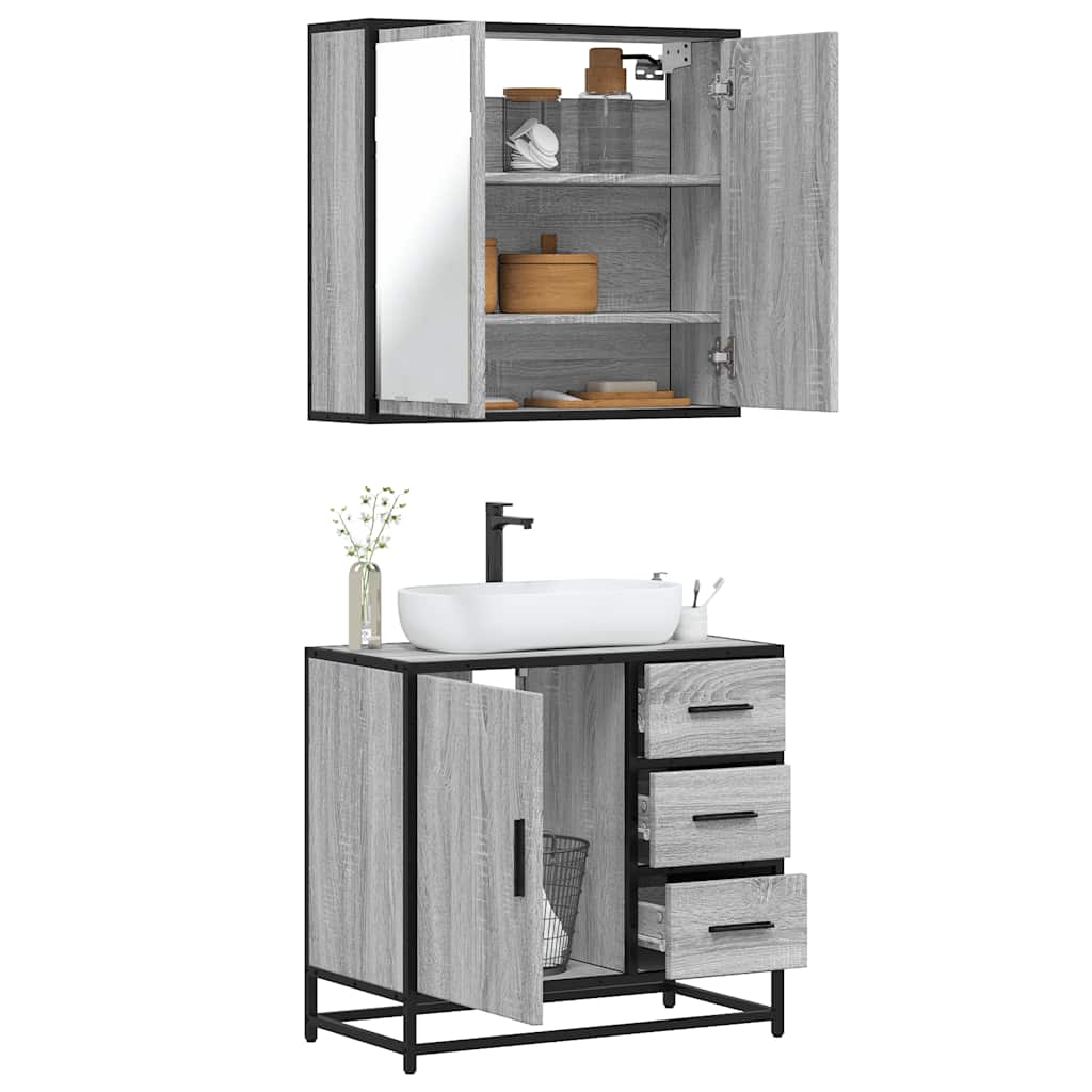 vidaXL Set mobilier de baie, 2 piese, gri sonoma, lemn prelucrat vidaXL Set mobilier de baie, 2 piese, gri sonoma, lemn prelucrat