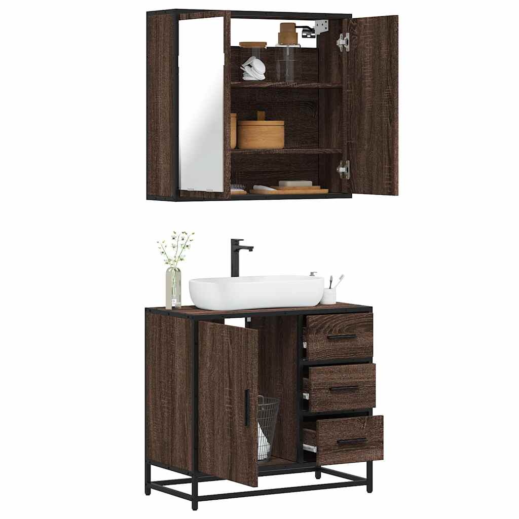 vidaXL Set mobilier de baie, 2 piese, stejar maro, lemn prelucrat vidaXL Set mobilier de baie, 2 piese, stejar maro, lemn prelucrat