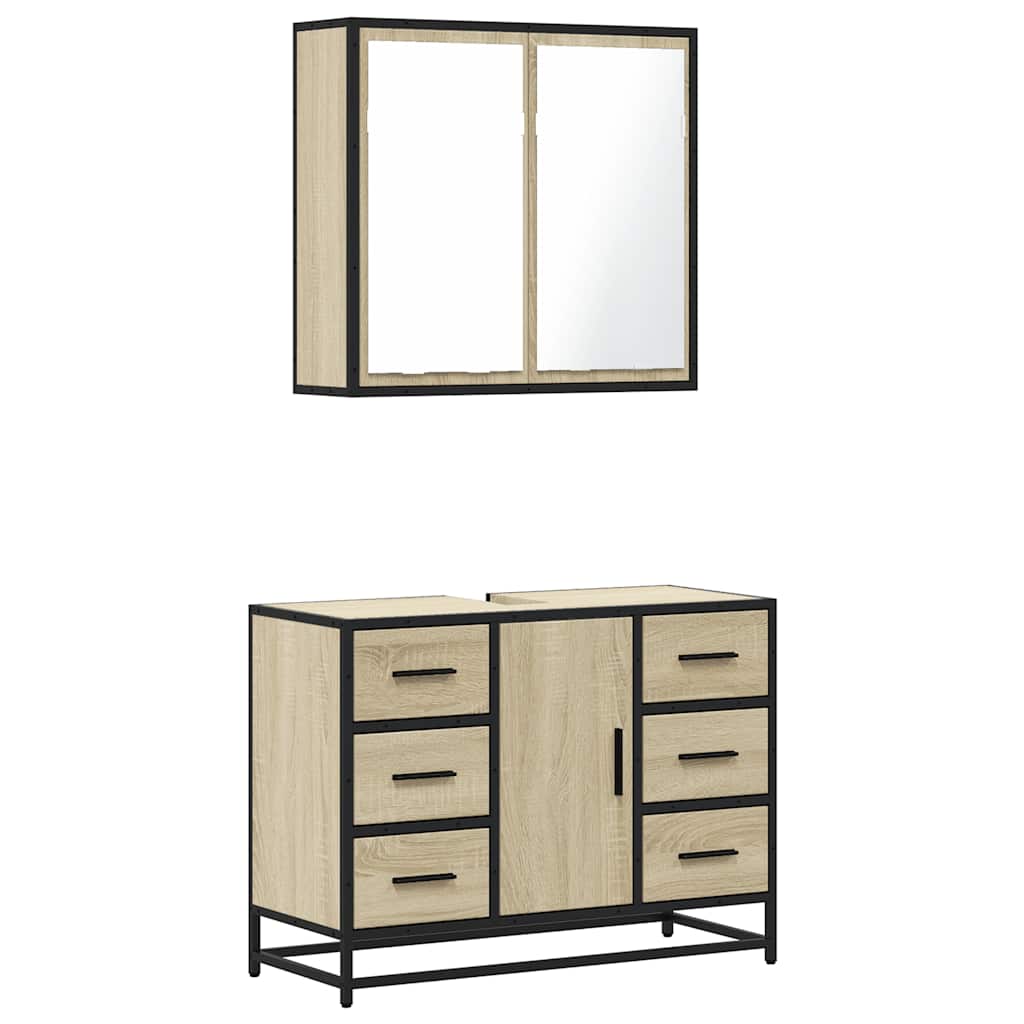 vidaXL Set mobilier de baie, 2 piese, stejar sonoma, lemn prelucrat vidaXL Set mobilier de baie, 2 piese, stejar sonoma, lemn prelucrat