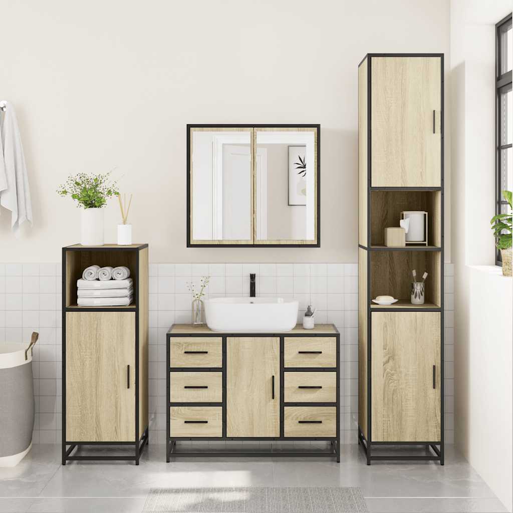vidaXL Set mobilier de baie, 2 piese, stejar sonoma, lemn prelucrat vidaXL Set mobilier de baie, 2 piese, stejar sonoma, lemn prelucrat