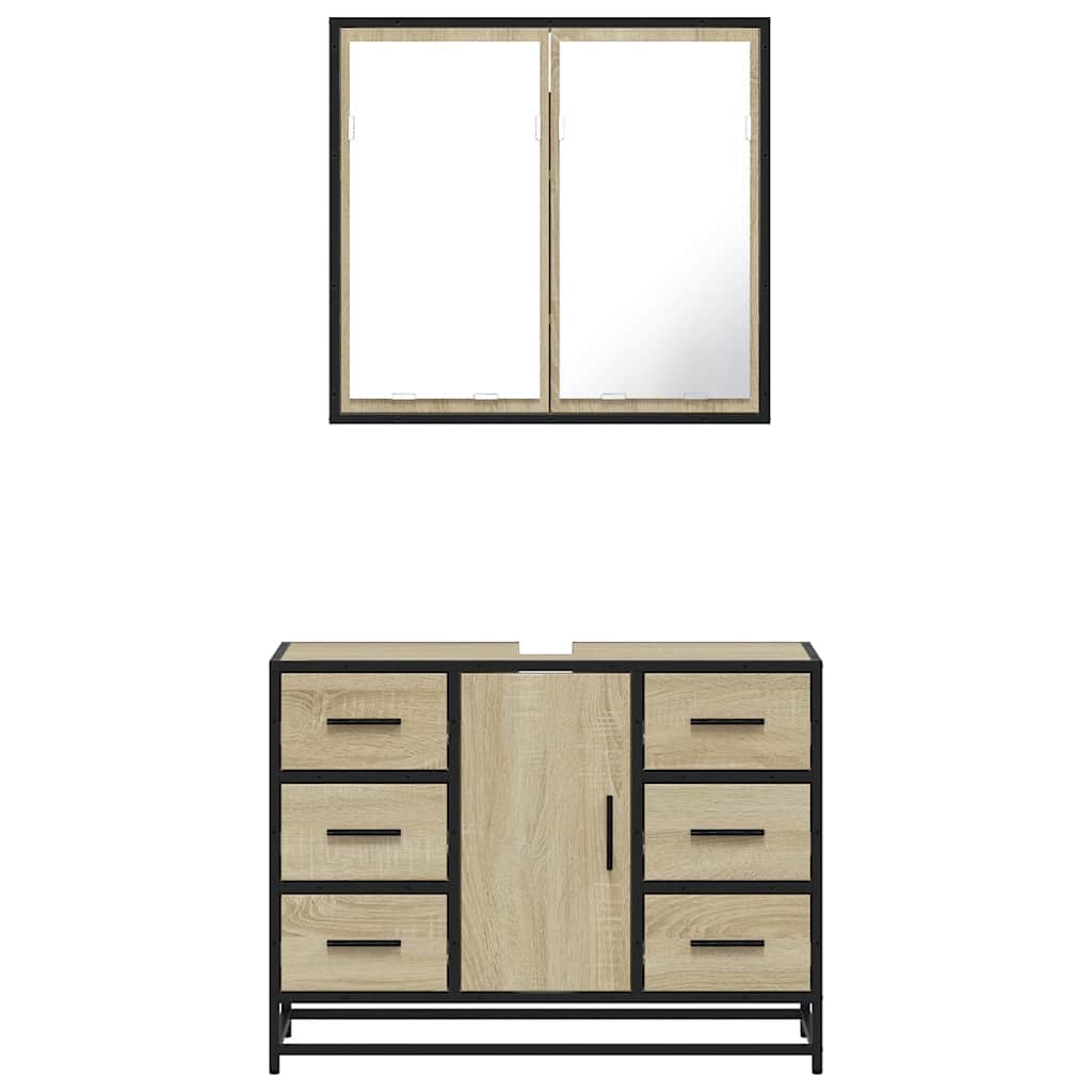vidaXL Set mobilier de baie, 2 piese, stejar sonoma, lemn prelucrat vidaXL Set mobilier de baie, 2 piese, stejar sonoma, lemn prelucrat