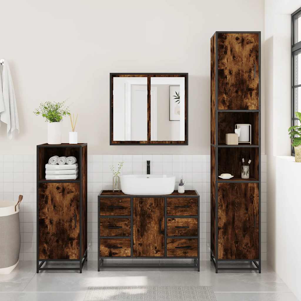 vidaXL Set mobilier de baie, 2 piese, stejar fumuriu, lemn prelucrat vidaXL Set mobilier de baie, 2 piese, stejar fumuriu, lemn prelucrat