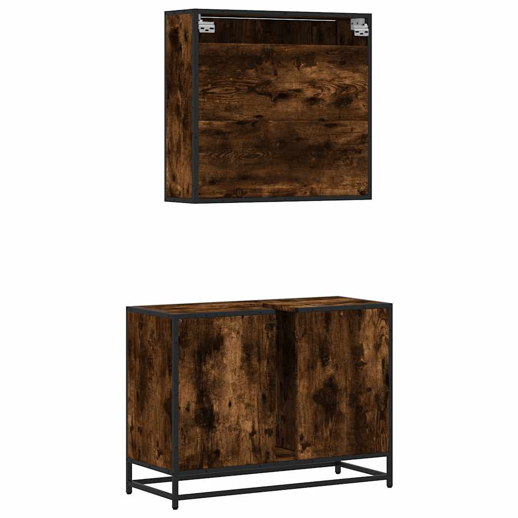 vidaXL Set mobilier de baie, 2 piese, stejar fumuriu, lemn prelucrat vidaXL Set mobilier de baie, 2 piese, stejar fumuriu, lemn prelucrat