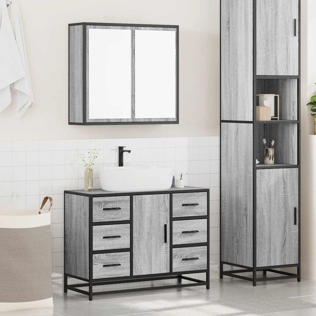 vidaXL Set mobilier de baie, 2 piese, gri sonoma, lemn prelucrat vidaXL Set mobilier de baie, 2 piese, gri sonoma, lemn prelucrat