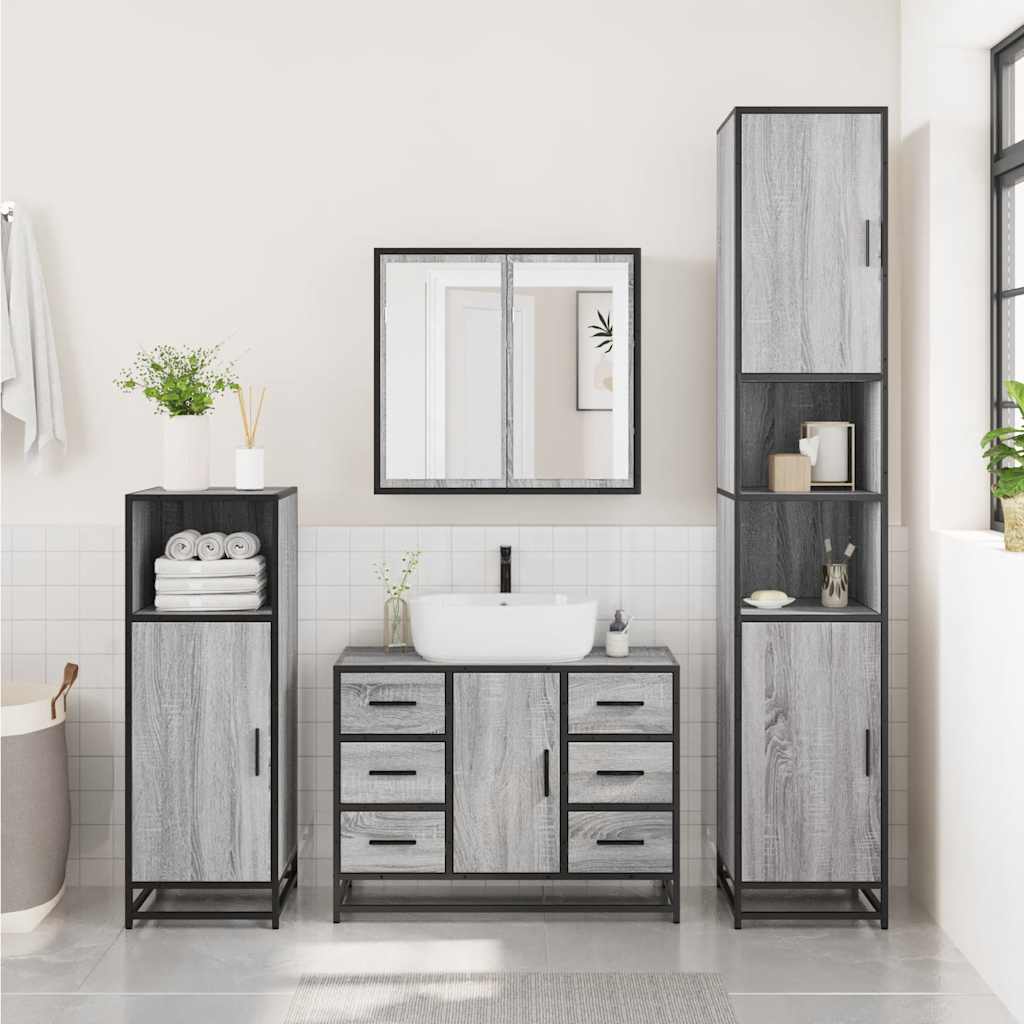 vidaXL Set mobilier de baie, 2 piese, gri sonoma, lemn prelucrat vidaXL Set mobilier de baie, 2 piese, gri sonoma, lemn prelucrat