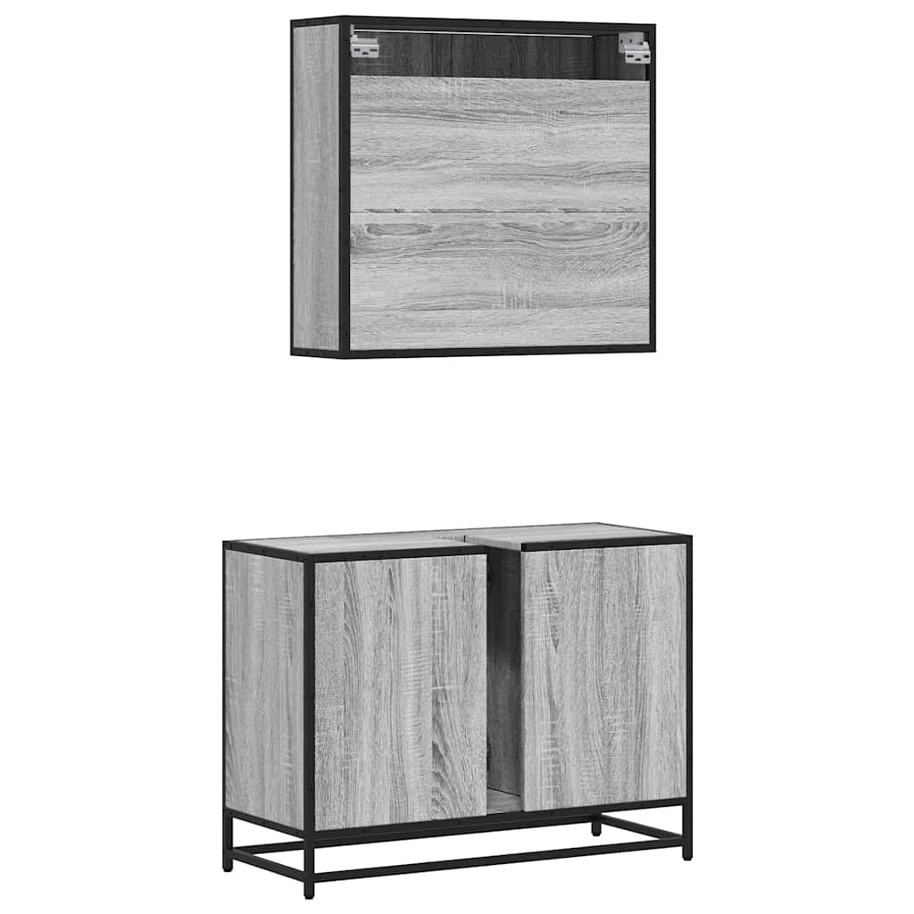vidaXL Set mobilier de baie, 2 piese, gri sonoma, lemn prelucrat vidaXL Set mobilier de baie, 2 piese, gri sonoma, lemn prelucrat