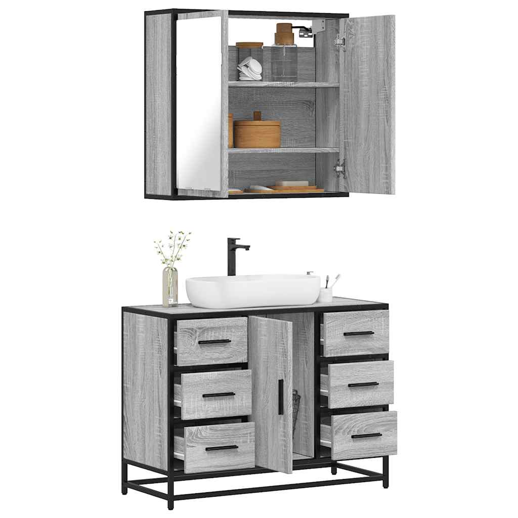 vidaXL Set mobilier de baie, 2 piese, gri sonoma, lemn prelucrat vidaXL Set mobilier de baie, 2 piese, gri sonoma, lemn prelucrat