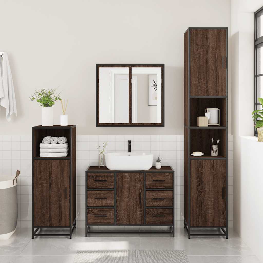 vidaXL Set mobilier de baie, 2 piese, stejar maro, lemn prelucrat vidaXL Set mobilier de baie, 2 piese, stejar maro, lemn prelucrat
