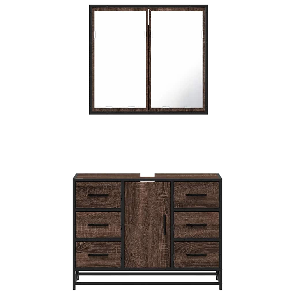 vidaXL Set mobilier de baie, 2 piese, stejar maro, lemn prelucrat vidaXL Set mobilier de baie, 2 piese, stejar maro, lemn prelucrat