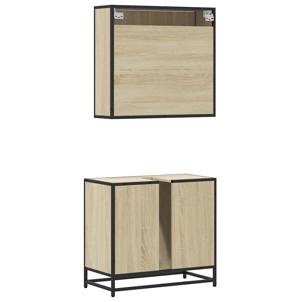 vidaXL Set mobilier de baie, 2 piese, stejar sonoma, lemn prelucrat