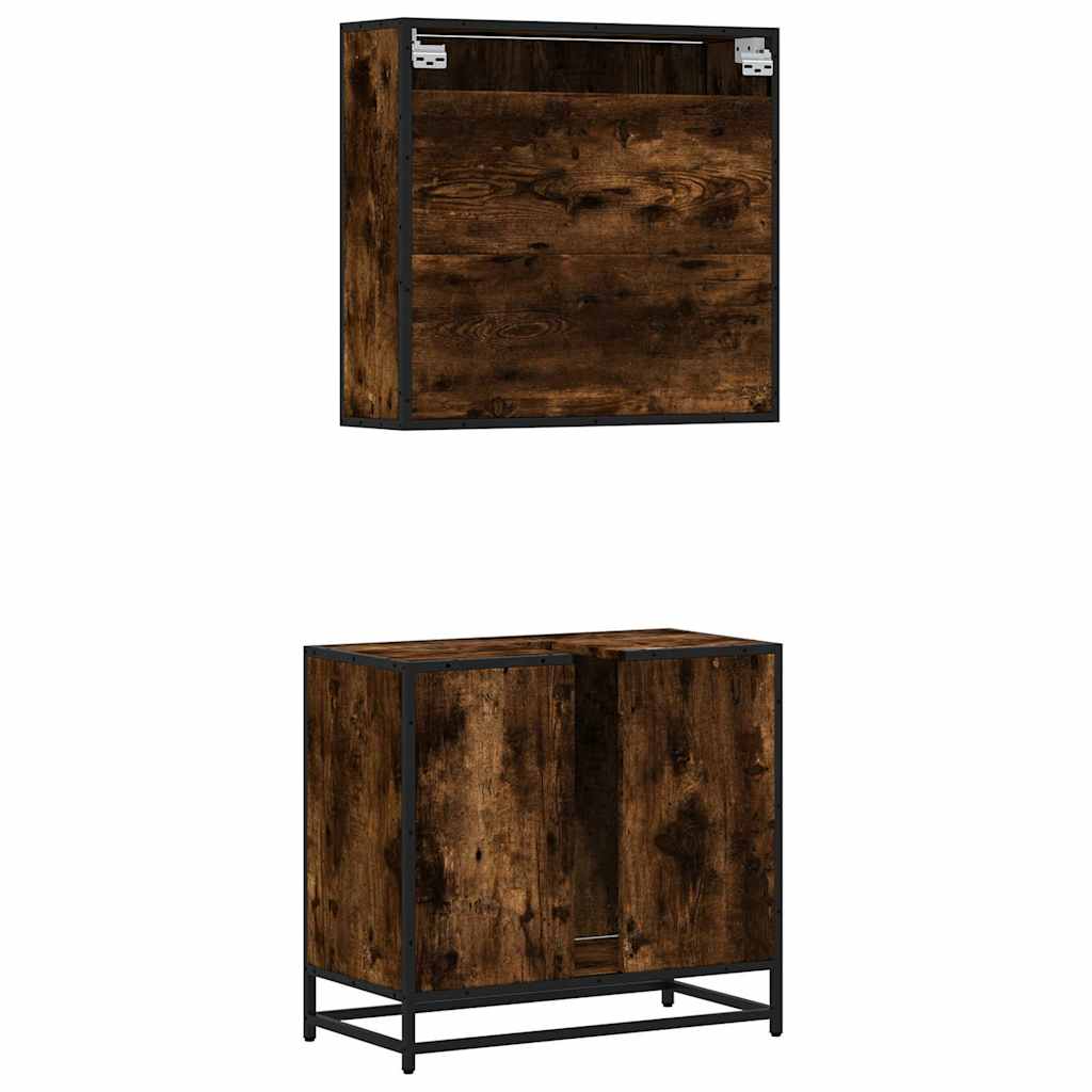 vidaXL Set mobilier de baie, 2 piese, stejar fumuriu, lemn prelucrat vidaXL Set mobilier de baie, 2 piese, stejar fumuriu, lemn prelucrat