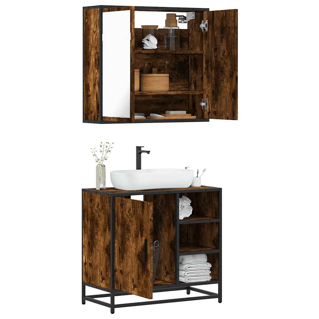 vidaXL Set mobilier de baie, 2 piese, stejar fumuriu, lemn prelucrat vidaXL Set mobilier de baie, 2 piese, stejar fumuriu, lemn prelucrat