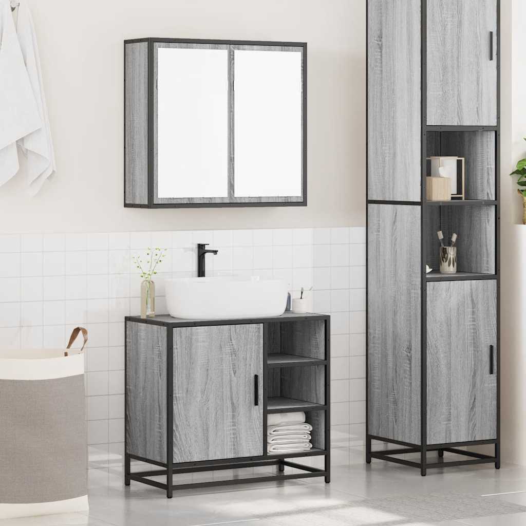 vidaXL Set mobilier de baie, 2 piese, gri sonoma, lemn prelucrat vidaXL Set mobilier de baie, 2 piese, gri sonoma, lemn prelucrat