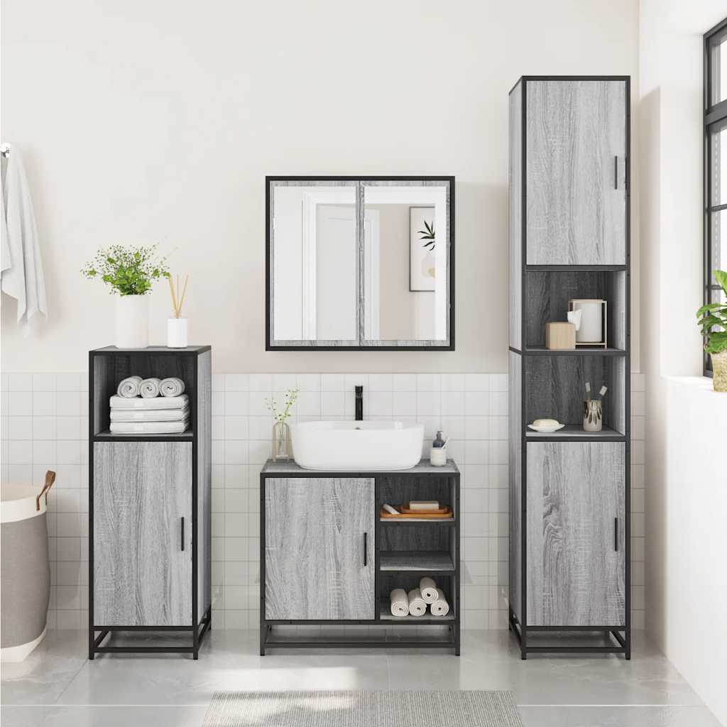vidaXL Set mobilier de baie, 2 piese, gri sonoma, lemn prelucrat vidaXL Set mobilier de baie, 2 piese, gri sonoma, lemn prelucrat