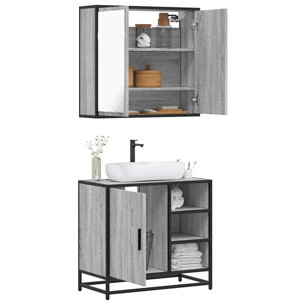 vidaXL Set mobilier de baie, 2 piese, gri sonoma, lemn prelucrat vidaXL Set mobilier de baie, 2 piese, gri sonoma, lemn prelucrat
