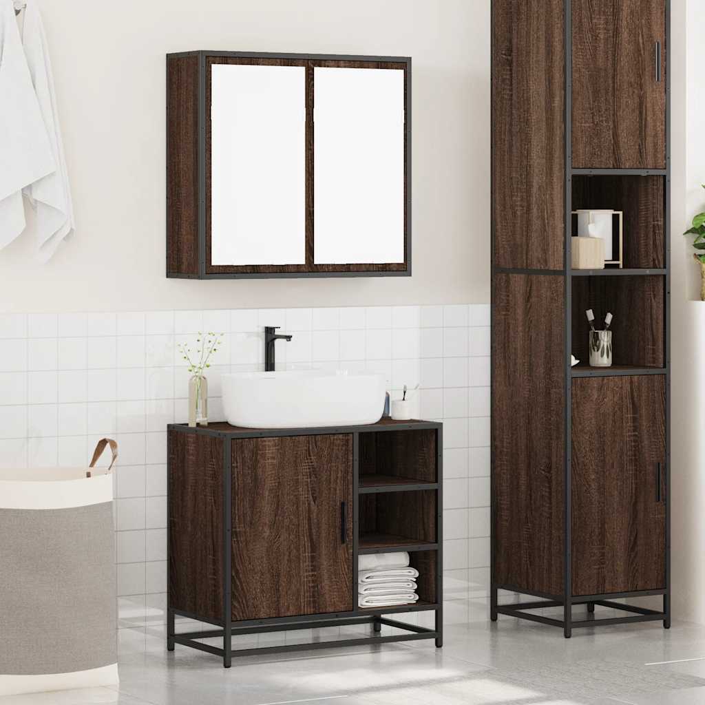 vidaXL Set mobilier de baie, 2 piese, stejar maro, lemn prelucrat vidaXL Set mobilier de baie, 2 piese, stejar maro, lemn prelucrat
