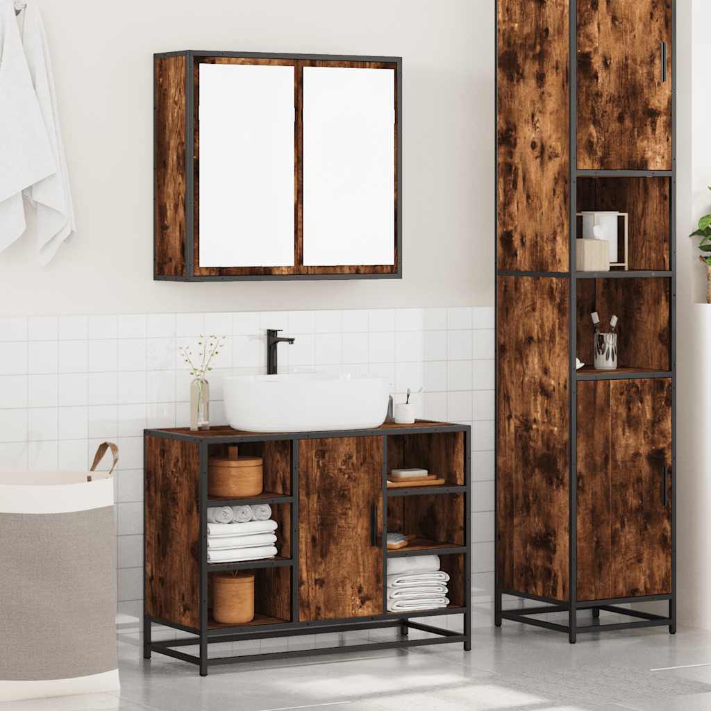 vidaXL Set mobilier de baie, 2 piese, stejar fumuriu, lemn prelucrat vidaXL Set mobilier de baie, 2 piese, stejar fumuriu, lemn prelucrat