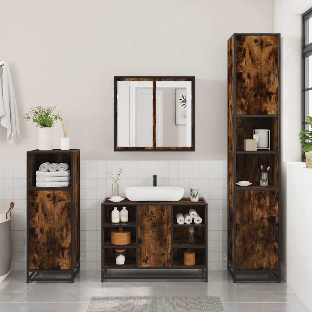 vidaXL Set mobilier de baie, 2 piese, stejar fumuriu, lemn prelucrat vidaXL Set mobilier de baie, 2 piese, stejar fumuriu, lemn prelucrat