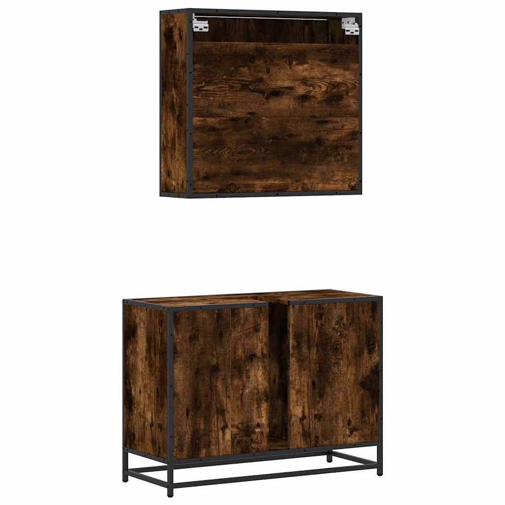 vidaXL Set mobilier de baie, 2 piese, stejar fumuriu, lemn prelucrat vidaXL Set mobilier de baie, 2 piese, stejar fumuriu, lemn prelucrat