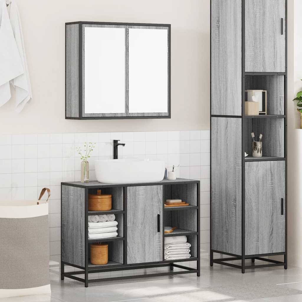 vidaXL Set mobilier de baie, 2 piese, gri sonoma, lemn prelucrat vidaXL Set mobilier de baie, 2 piese, gri sonoma, lemn prelucrat