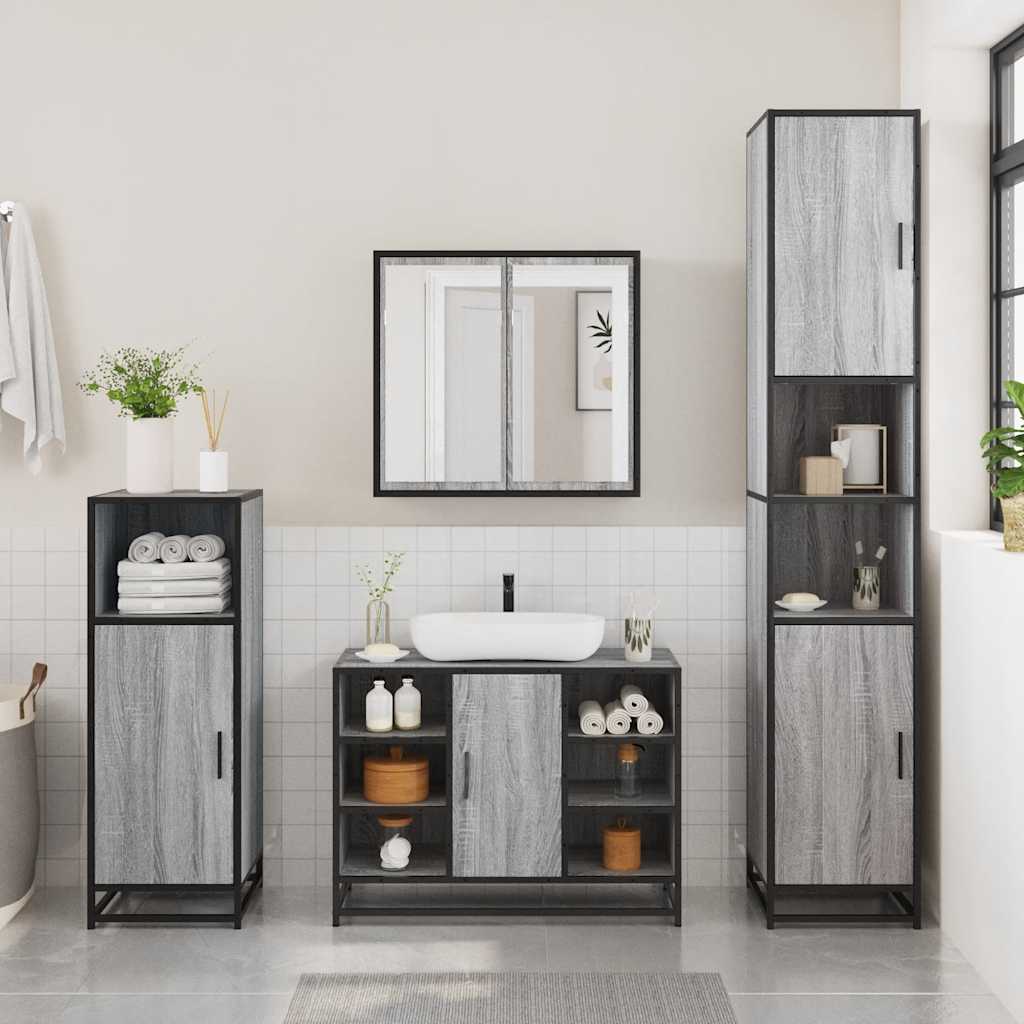 vidaXL Set mobilier de baie, 2 piese, gri sonoma, lemn prelucrat vidaXL Set mobilier de baie, 2 piese, gri sonoma, lemn prelucrat