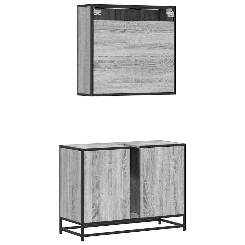vidaXL Set mobilier de baie, 2 piese, gri sonoma, lemn prelucrat vidaXL Set mobilier de baie, 2 piese, gri sonoma, lemn prelucrat