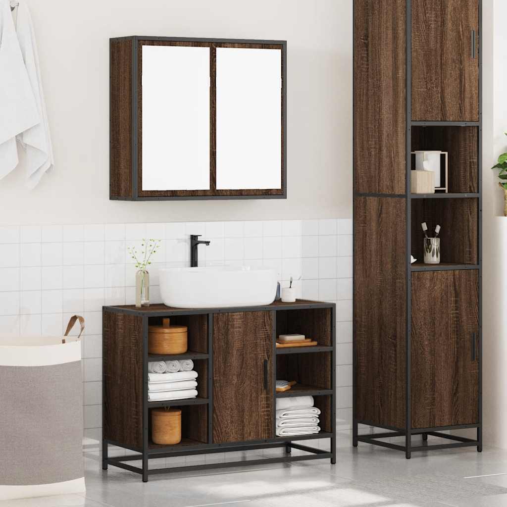 vidaXL Set mobilier de baie, 2 piese, stejar maro, lemn prelucrat vidaXL Set mobilier de baie, 2 piese, stejar maro, lemn prelucrat
