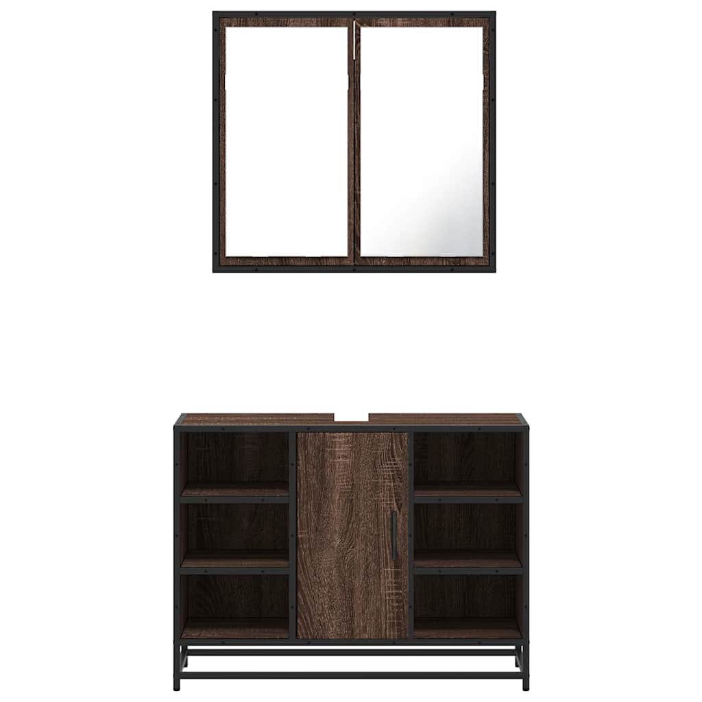 vidaXL Set mobilier de baie, 2 piese, stejar maro, lemn prelucrat vidaXL Set mobilier de baie, 2 piese, stejar maro, lemn prelucrat