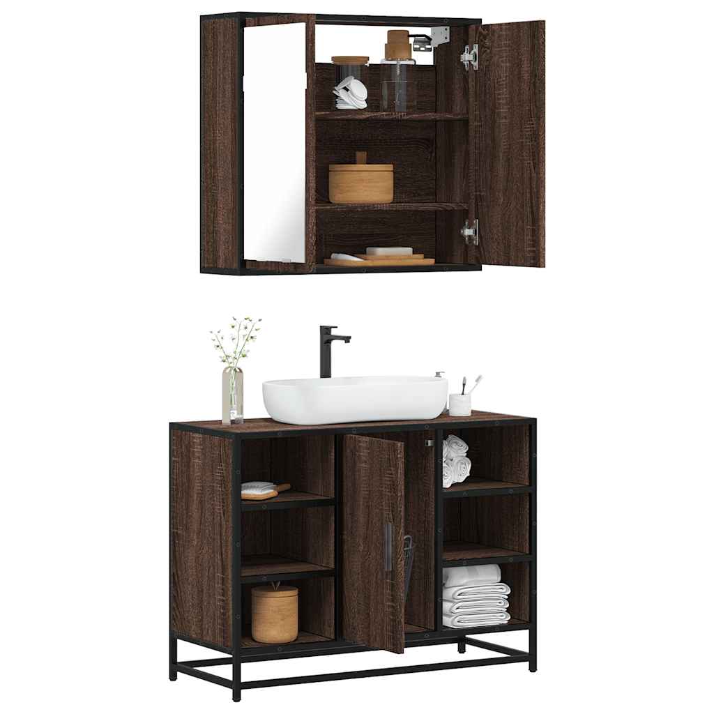 vidaXL Set mobilier de baie, 2 piese, stejar maro, lemn prelucrat vidaXL Set mobilier de baie, 2 piese, stejar maro, lemn prelucrat