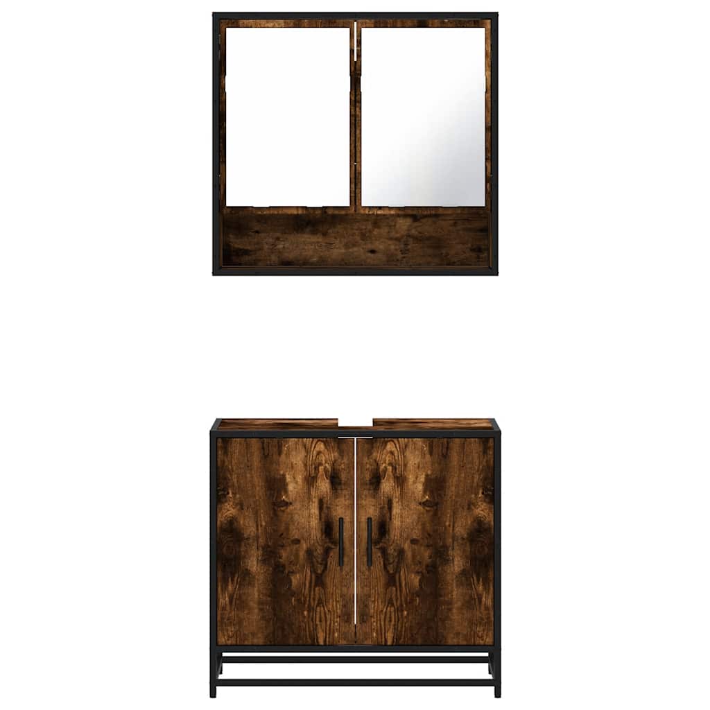 vidaXL Set mobilier de baie, 2 piese, stejar fumuriu, lemn prelucrat vidaXL Set mobilier de baie, 2 piese, stejar fumuriu, lemn prelucrat