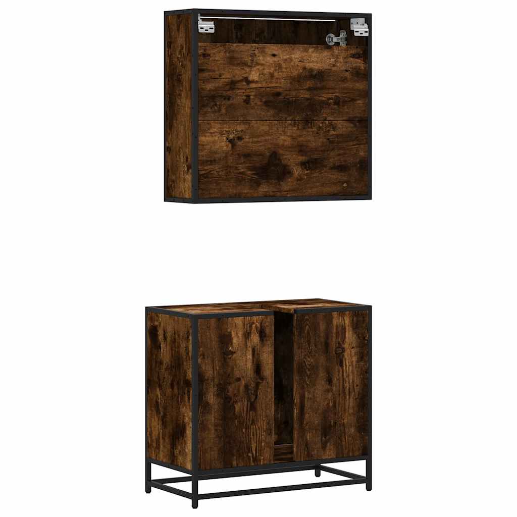 vidaXL Set mobilier de baie, 2 piese, stejar fumuriu, lemn prelucrat vidaXL Set mobilier de baie, 2 piese, stejar fumuriu, lemn prelucrat
