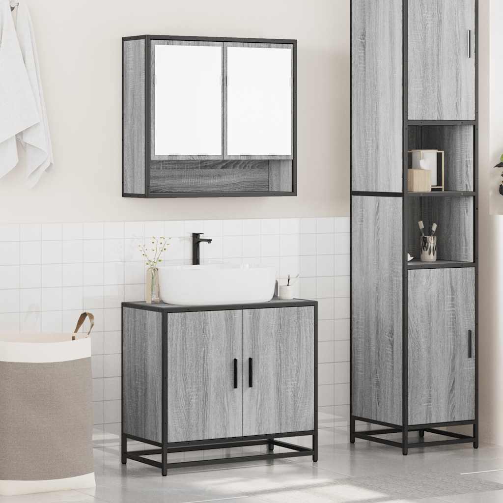vidaXL Set mobilier de baie, 2 piese, gri sonoma, lemn prelucrat vidaXL Set mobilier de baie, 2 piese, gri sonoma, lemn prelucrat