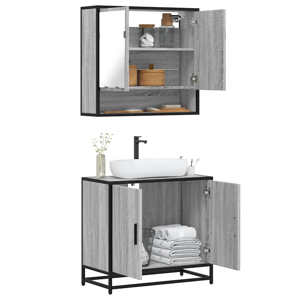 vidaXL Set mobilier de baie, 2 piese, gri sonoma, lemn prelucrat vidaXL Set mobilier de baie, 2 piese, gri sonoma, lemn prelucrat