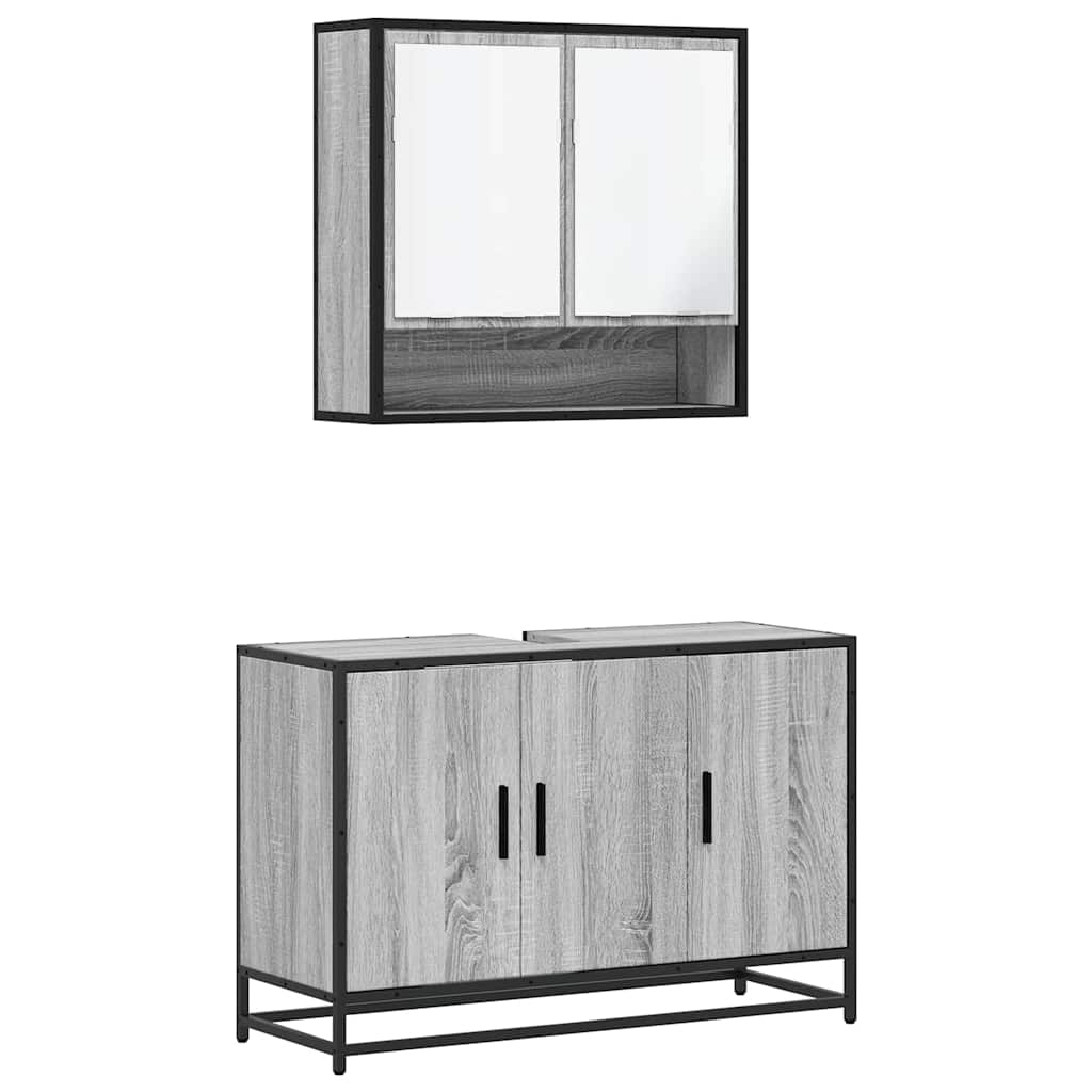vidaXL Set mobilier de baie, 2 piese, gri sonoma, lemn prelucrat vidaXL Set mobilier de baie, 2 piese, gri sonoma, lemn prelucrat