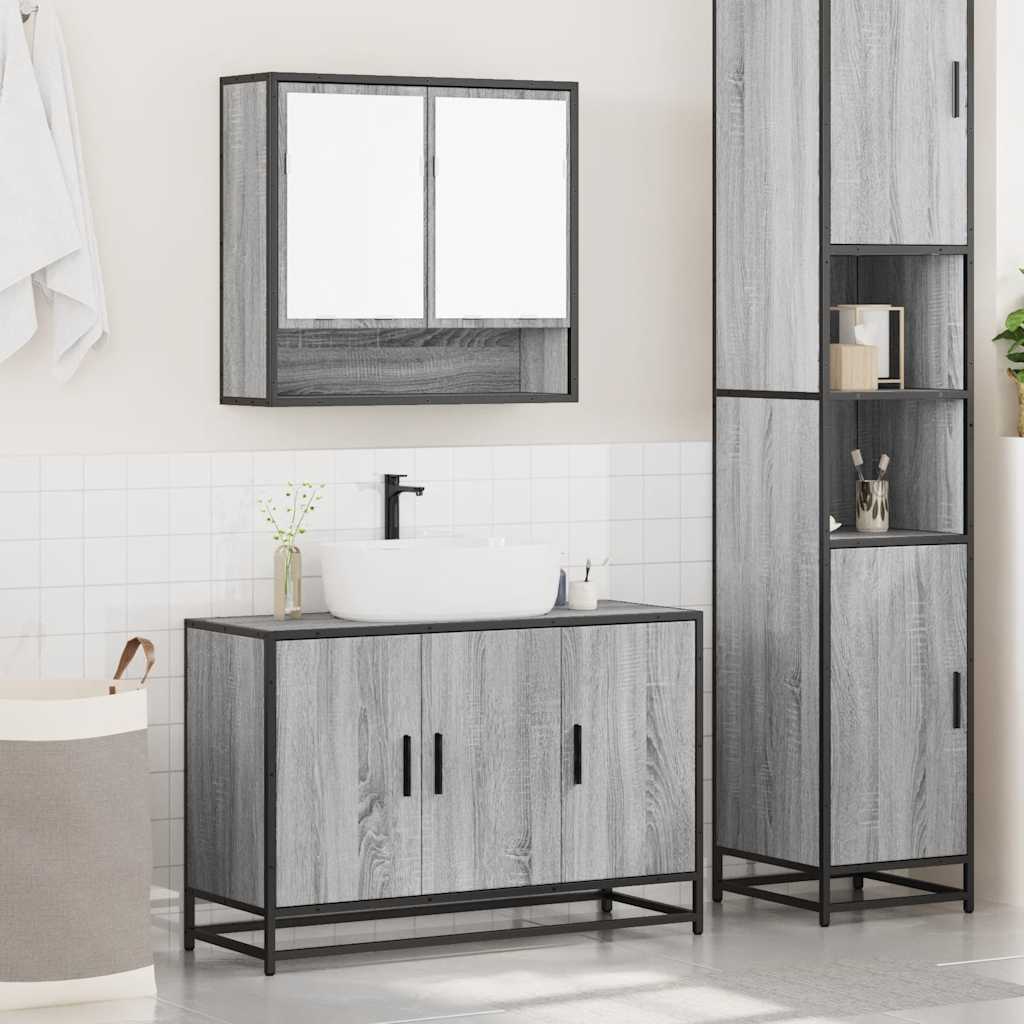 vidaXL Set mobilier de baie, 2 piese, gri sonoma, lemn prelucrat vidaXL Set mobilier de baie, 2 piese, gri sonoma, lemn prelucrat