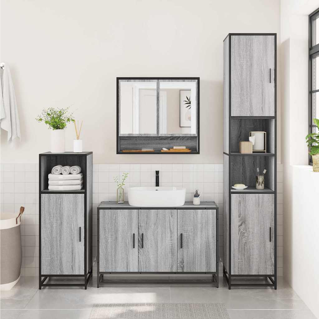 vidaXL Set mobilier de baie, 2 piese, gri sonoma, lemn prelucrat vidaXL Set mobilier de baie, 2 piese, gri sonoma, lemn prelucrat