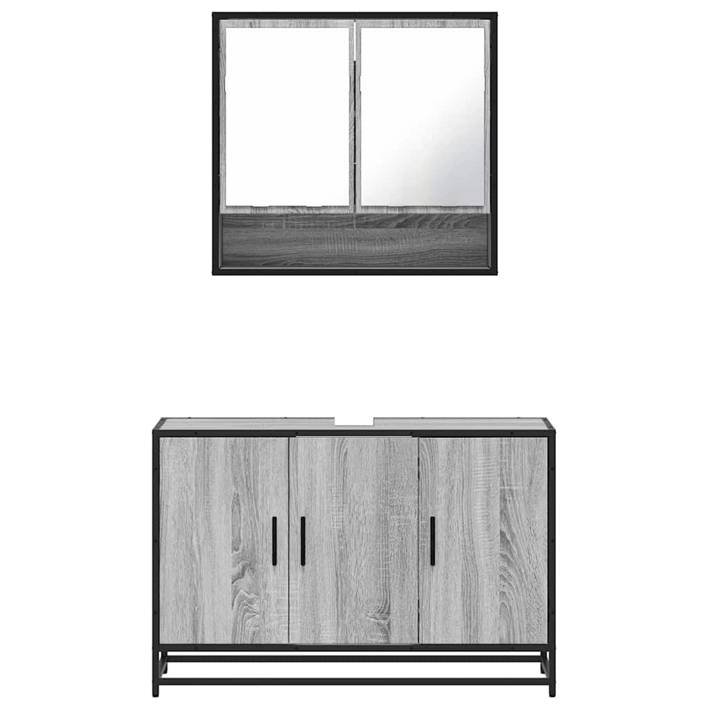 vidaXL Set mobilier de baie, 2 piese, gri sonoma, lemn prelucrat vidaXL Set mobilier de baie, 2 piese, gri sonoma, lemn prelucrat