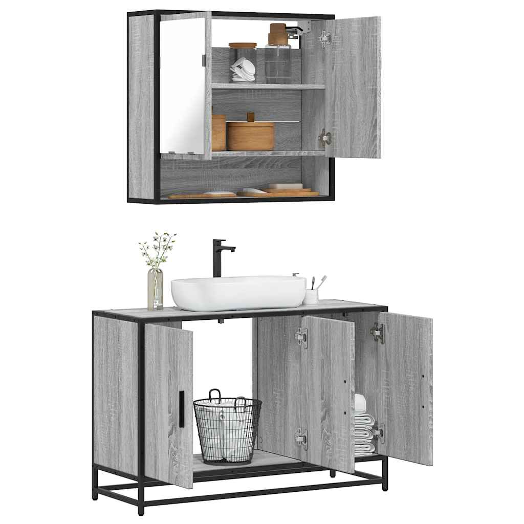 vidaXL Set mobilier de baie, 2 piese, gri sonoma, lemn prelucrat vidaXL Set mobilier de baie, 2 piese, gri sonoma, lemn prelucrat