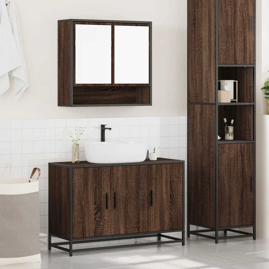 vidaXL Set mobilier de baie, 2 piese, stejar maro, lemn prelucrat vidaXL Set mobilier de baie, 2 piese, stejar maro, lemn prelucrat