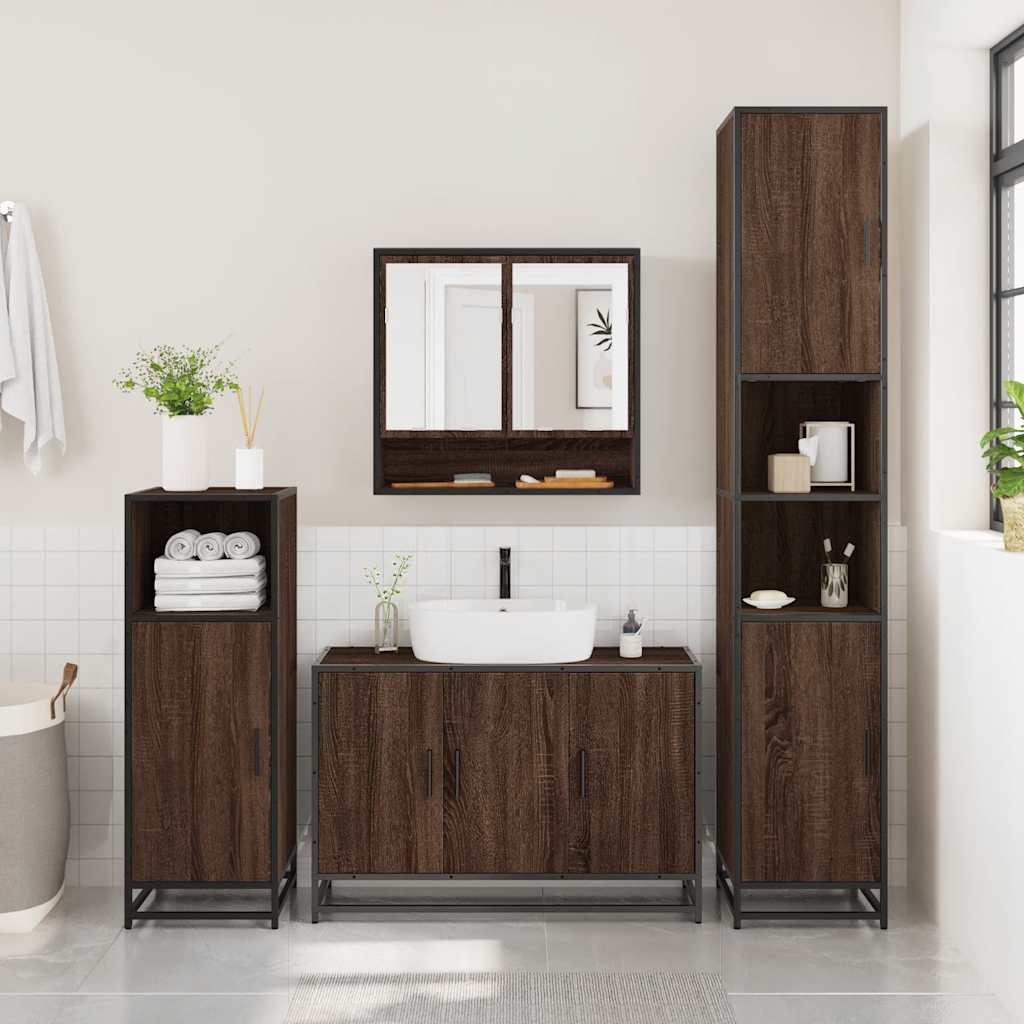 vidaXL Set mobilier de baie, 2 piese, stejar maro, lemn prelucrat vidaXL Set mobilier de baie, 2 piese, stejar maro, lemn prelucrat