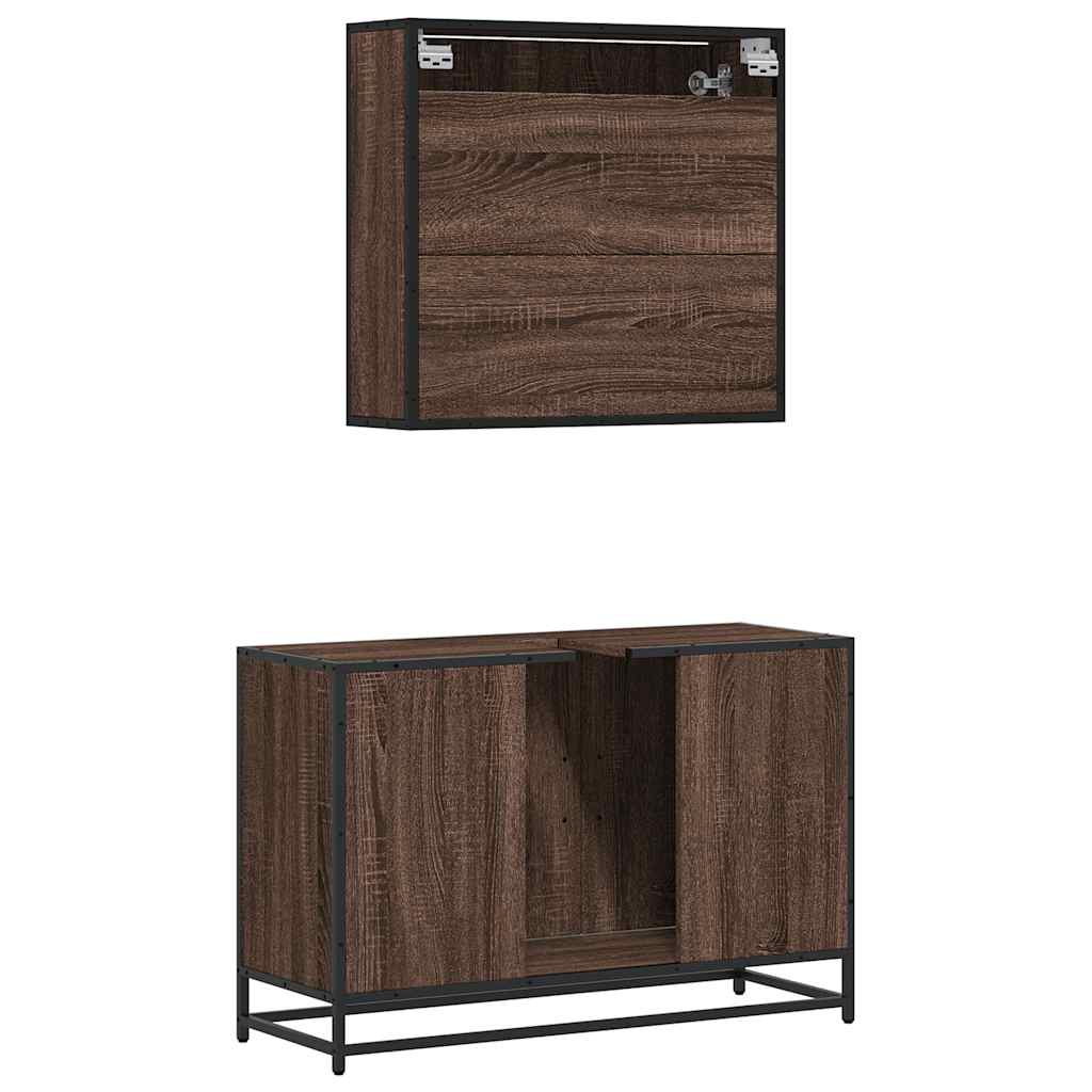 vidaXL Set mobilier de baie, 2 piese, stejar maro, lemn prelucrat vidaXL Set mobilier de baie, 2 piese, stejar maro, lemn prelucrat