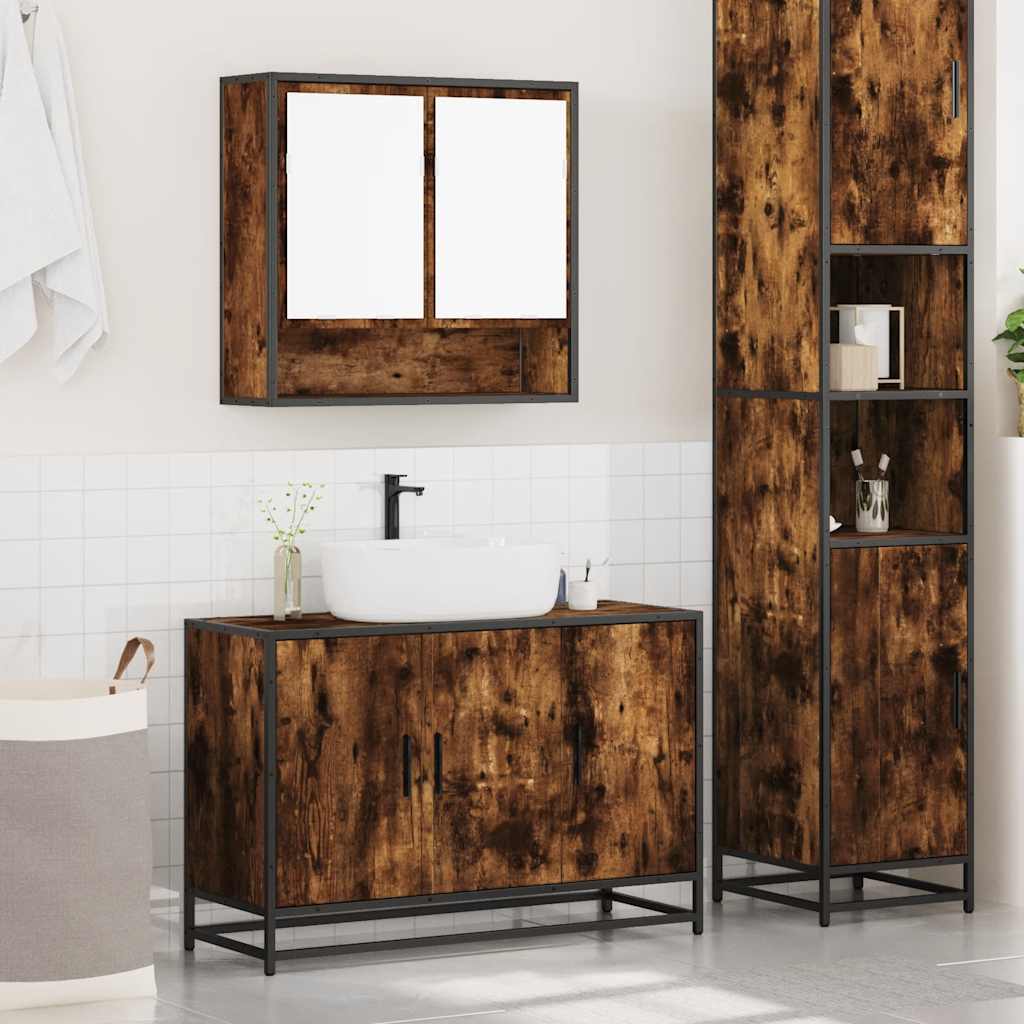 vidaXL Set mobilier de baie, 2 piese, stejar fumuriu, lemn prelucrat vidaXL Set mobilier de baie, 2 piese, stejar fumuriu, lemn prelucrat