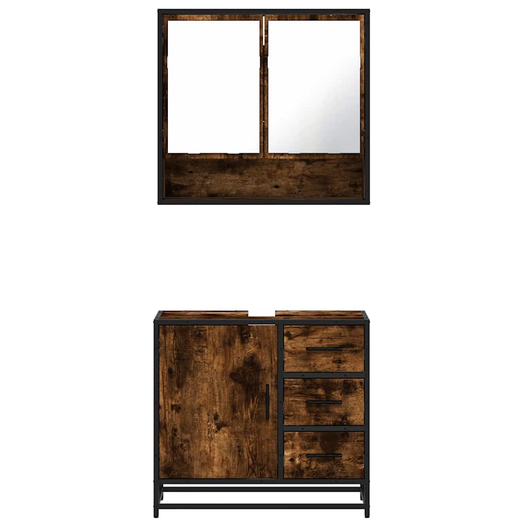 vidaXL Set mobilier de baie, 2 piese, stejar fumuriu, lemn prelucrat vidaXL Set mobilier de baie, 2 piese, stejar fumuriu, lemn prelucrat
