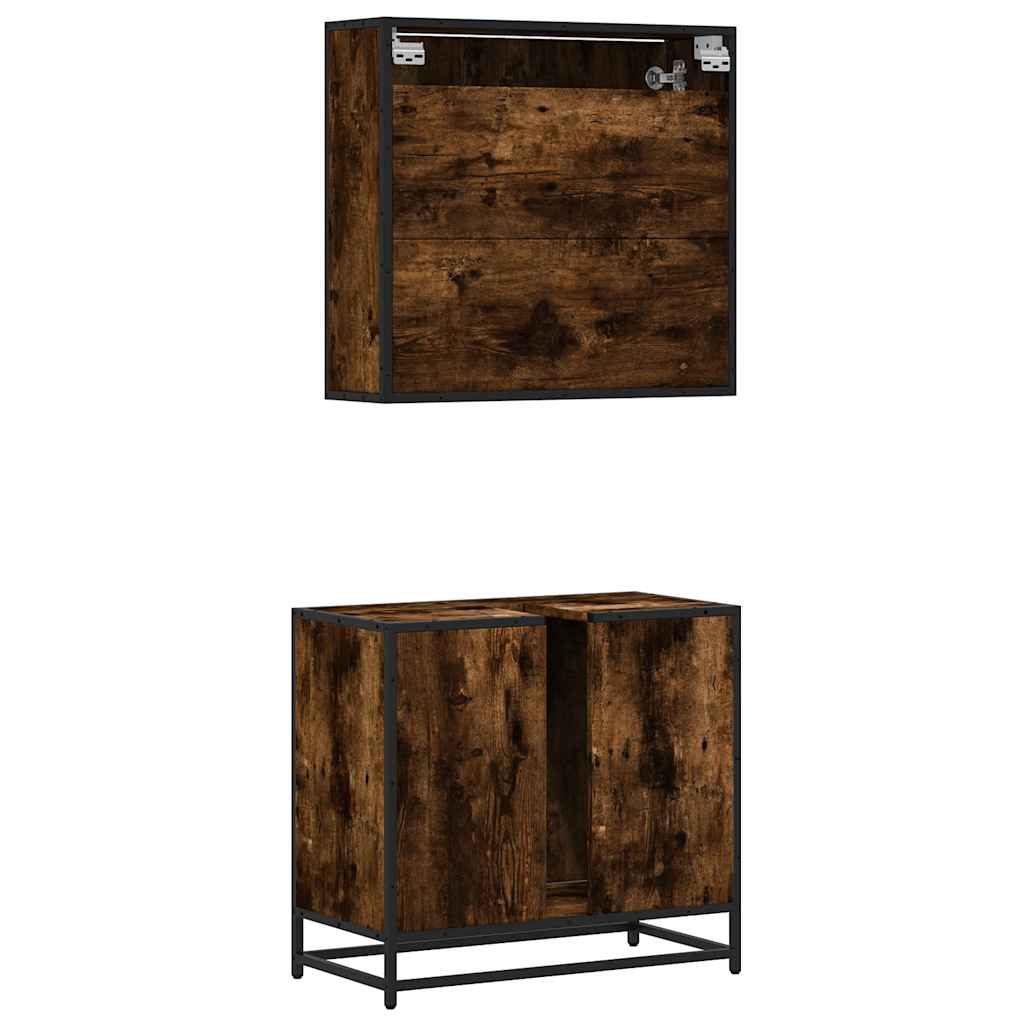 vidaXL Set mobilier de baie, 2 piese, stejar fumuriu, lemn prelucrat vidaXL Set mobilier de baie, 2 piese, stejar fumuriu, lemn prelucrat