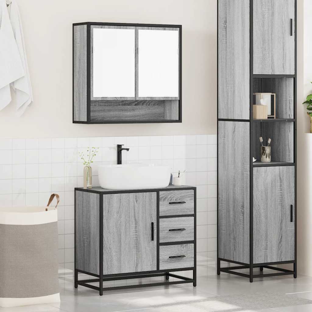 vidaXL Set mobilier de baie, 2 piese, gri sonoma, lemn prelucrat vidaXL Set mobilier de baie, 2 piese, gri sonoma, lemn prelucrat