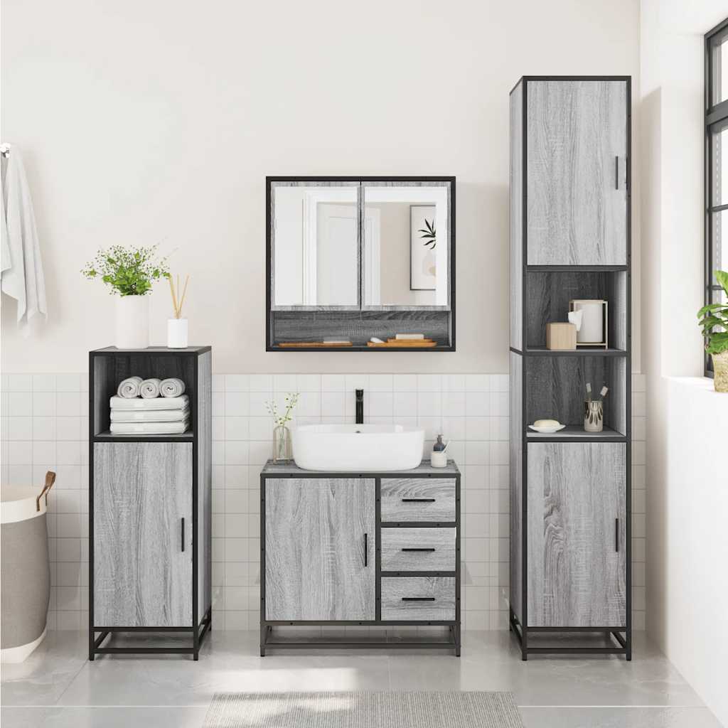 vidaXL Set mobilier de baie, 2 piese, gri sonoma, lemn prelucrat vidaXL Set mobilier de baie, 2 piese, gri sonoma, lemn prelucrat