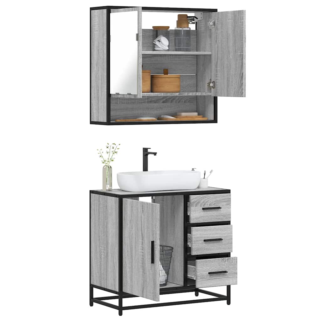 vidaXL Set mobilier de baie, 2 piese, gri sonoma, lemn prelucrat vidaXL Set mobilier de baie, 2 piese, gri sonoma, lemn prelucrat