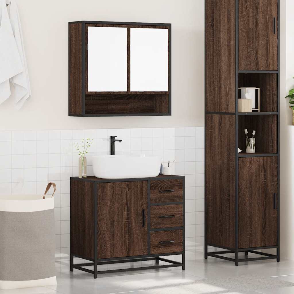 vidaXL Set mobilier de baie, 2 piese, stejar maro, lemn prelucrat vidaXL Set mobilier de baie, 2 piese, stejar maro, lemn prelucrat