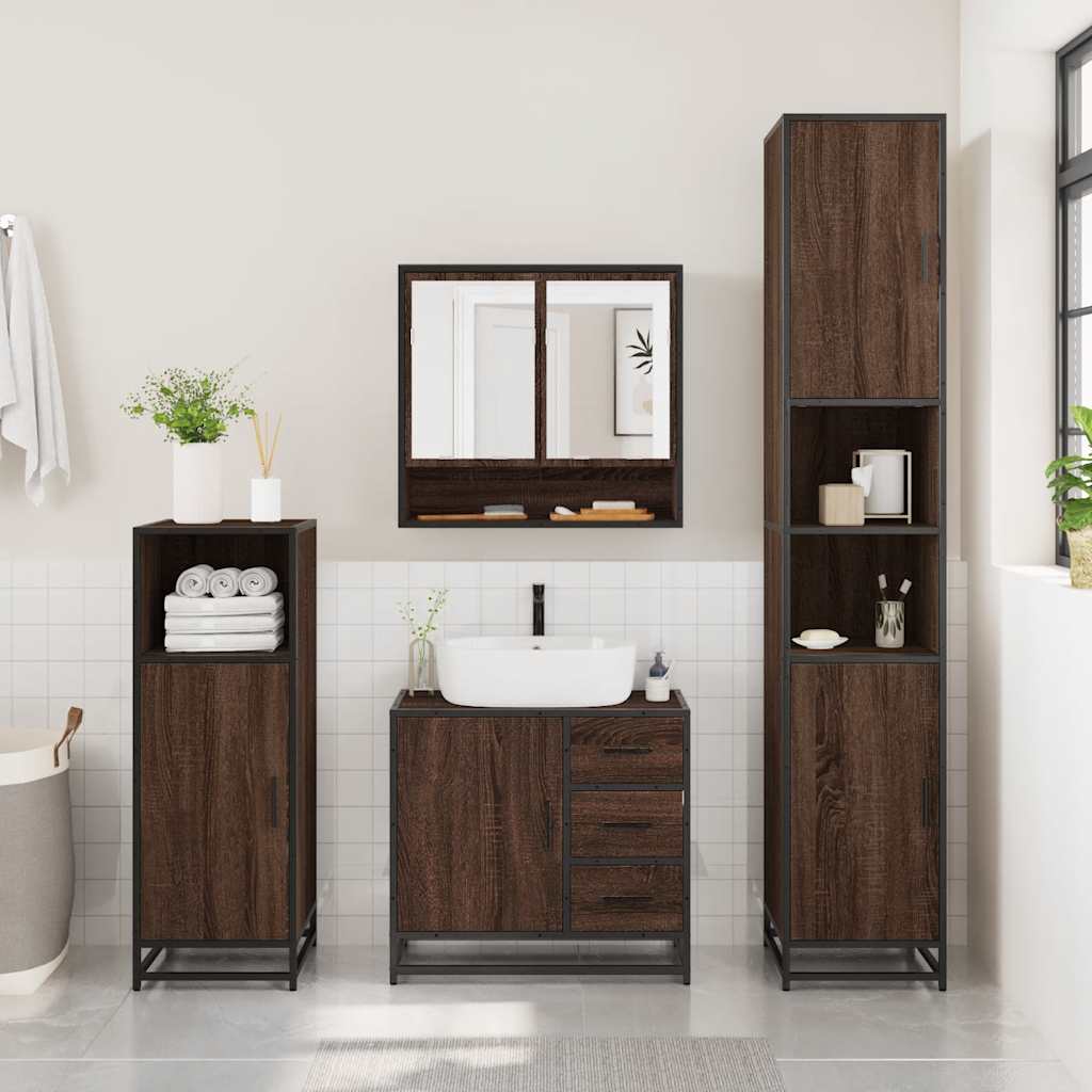 vidaXL Set mobilier de baie, 2 piese, stejar maro, lemn prelucrat vidaXL Set mobilier de baie, 2 piese, stejar maro, lemn prelucrat