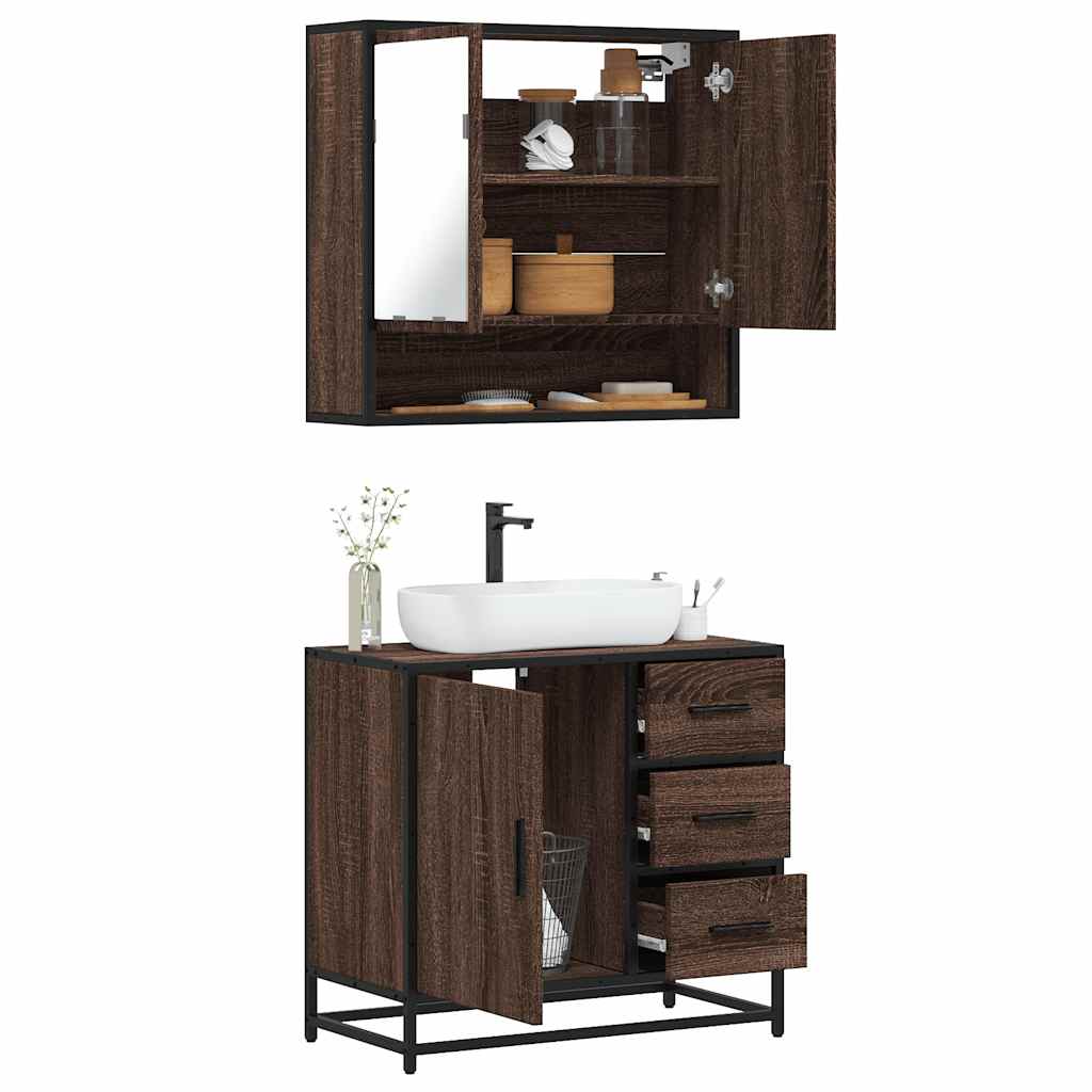 vidaXL Set mobilier de baie, 2 piese, stejar maro, lemn prelucrat vidaXL Set mobilier de baie, 2 piese, stejar maro, lemn prelucrat
